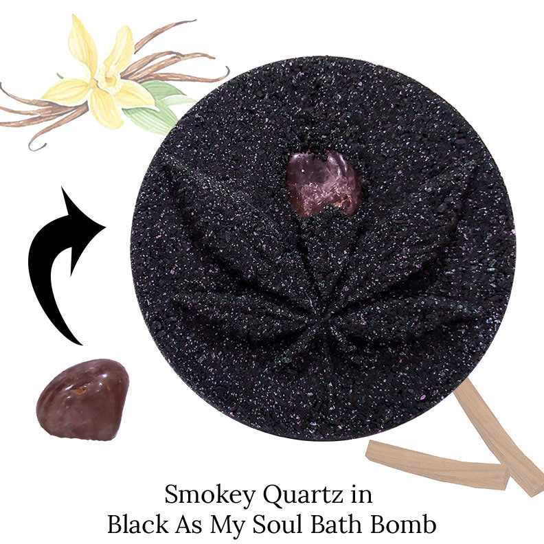 Black as my Soul CBD Bath Bomb with embedded Smokey Quartz